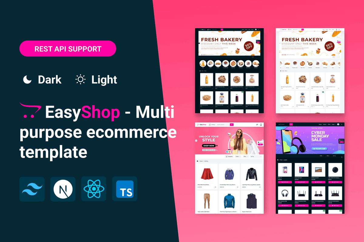 EasyShop is the user-friendly and 100% SEO friendly Next.js eCommerce template perfect for launching your online store. With its clean design and customizable options, EasyShop makes selling online a breeze. Start building your dream store today and boost your online presence effortlessly!